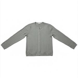 Vintage Hillard & Hanson Gray Beaded Cardigan Sweater M Minimalist Office Modest